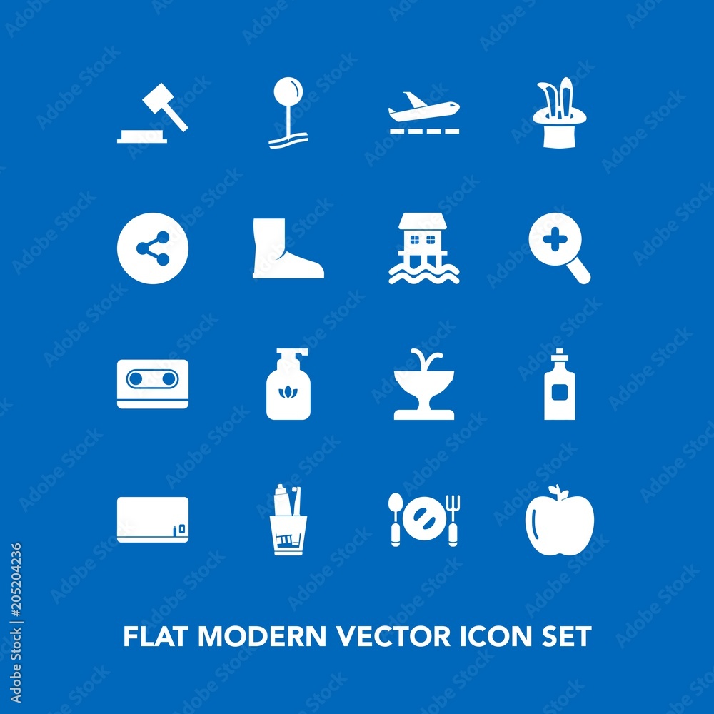 Modern, simple vector icon set on blue background with map, fork, water, beverage, education, plate, airport, fountain, architecture, judge, soap, healthy, art, audio, bottle, toothpaste, dental icons Modern, simple vector icon set on blue background with map, fork, water, beverage, education, plate, airport, fountain, architecture, judge, soap, healthy, art, audio, bottle, toothpaste, dental icons
