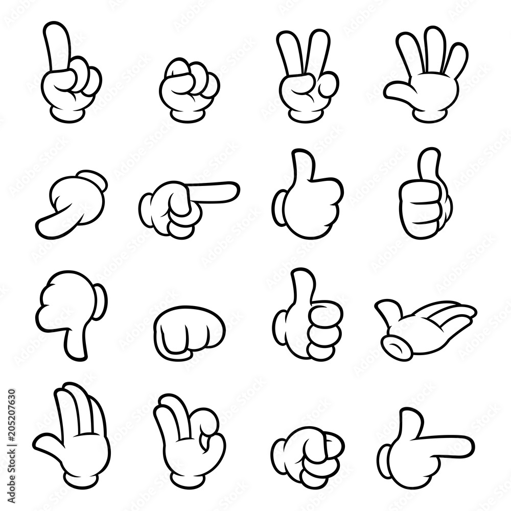 Vector Illustration Of Different Hand Gestures Cartoon Style Stock