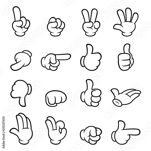 Vászonkép Vector illustration of different hand gestures cartoon style