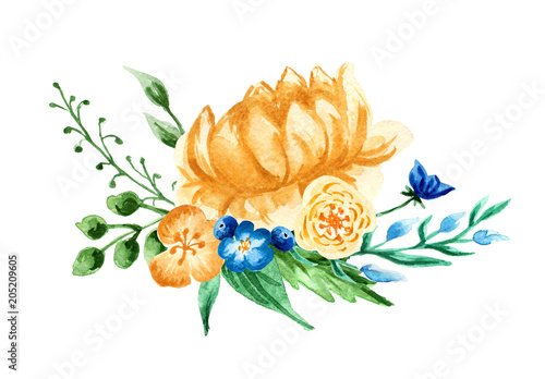 Watercolor flowers. hand painted colorful composition. Bouquet on white background