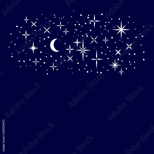 Wallpaper Mural White shiny stars and moon on dark blue sky, childish cartoon illustration, vector Torontodigital.ca