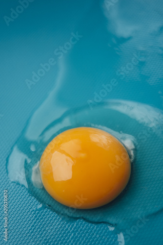Raw egg on blue background