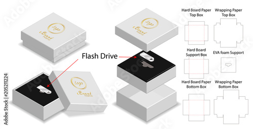 rigid box for flash drive packaging die-cut mockup