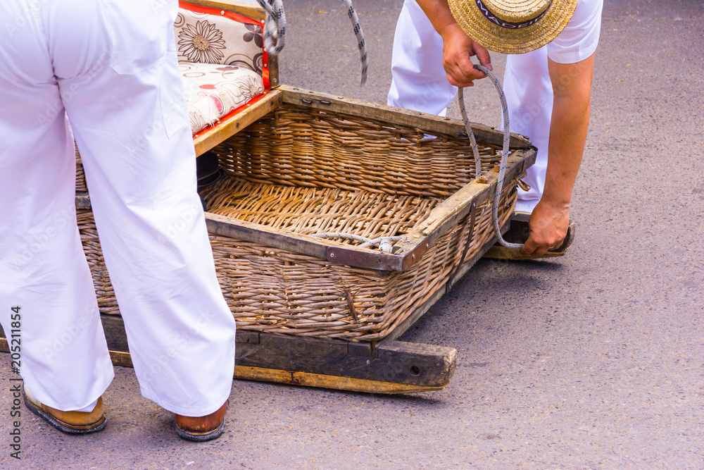 Wicker toboggan ride from Monte to Funchal, Madeira island, Portugal