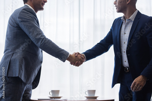 Obraz na plátně Business men shaking hands with each other after a deal