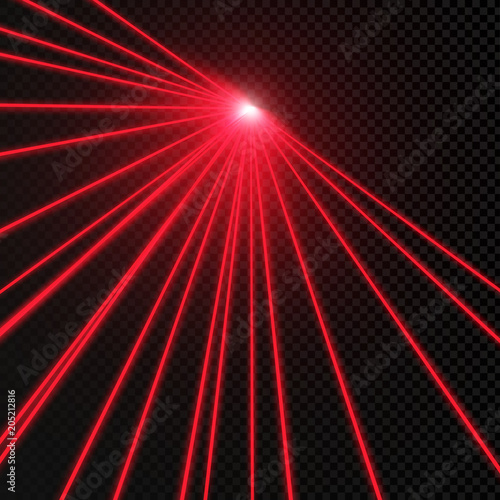 Abstract red laser beam. Transparent isolated on black background. Vector illustration.