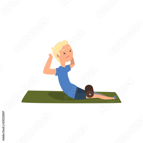 Disabled man doing fitness exercise, medical rehabilitation, , remedial gymnastics vector Illustration on a white background
