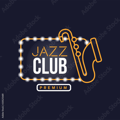 Canvas Print Jazz club neon sign, vintage bright glowing signboard, light banner vector Illus