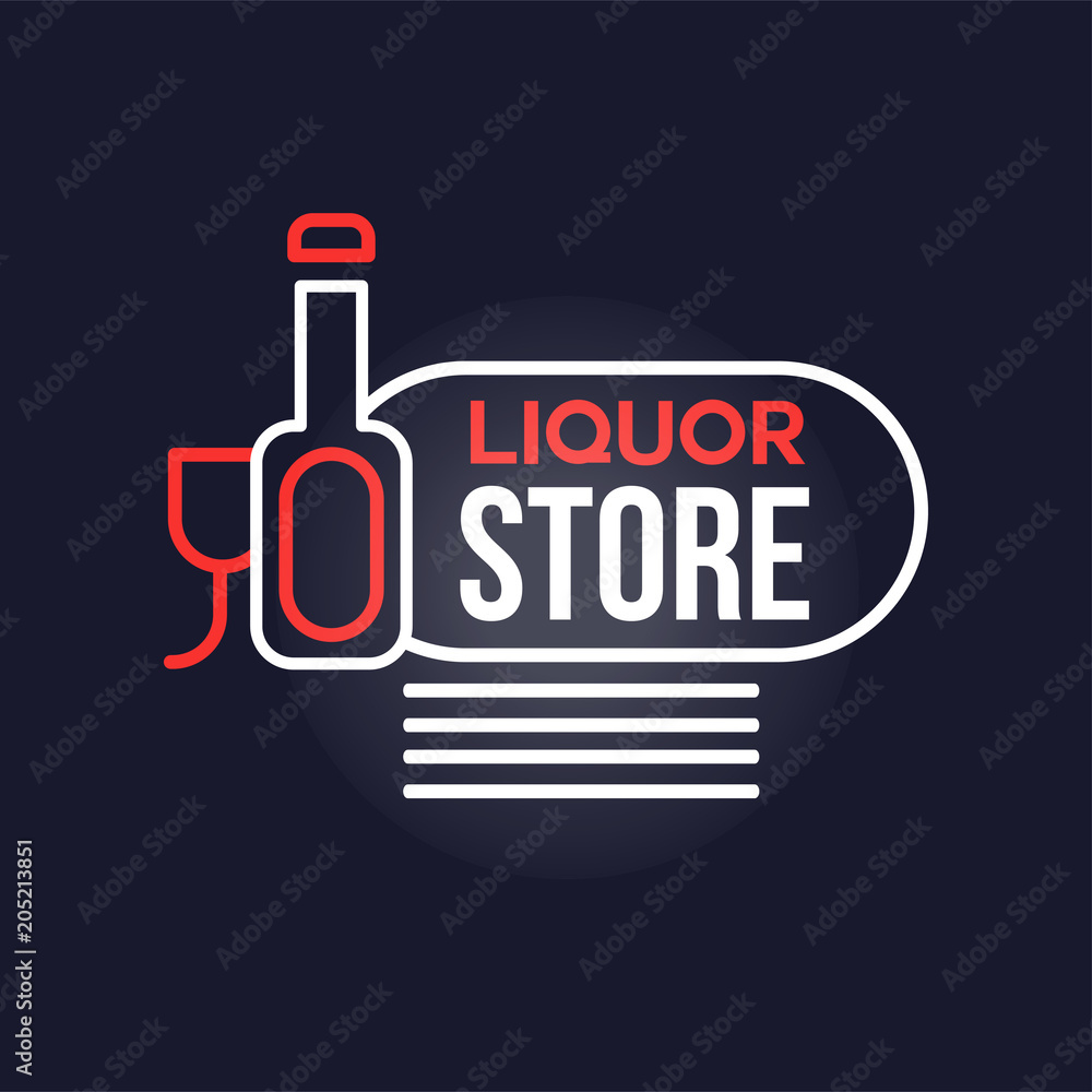 Liquor store neon sign, vintage bright glowing signboard, light banner ...