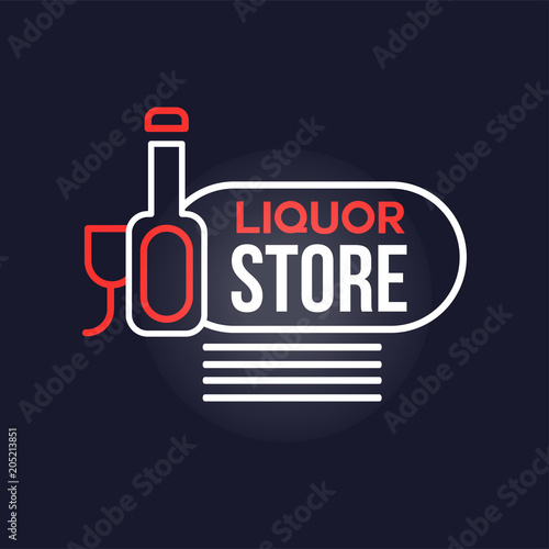 Liquor store neon sign, vintage bright glowing signboard, light banner vector Illustration