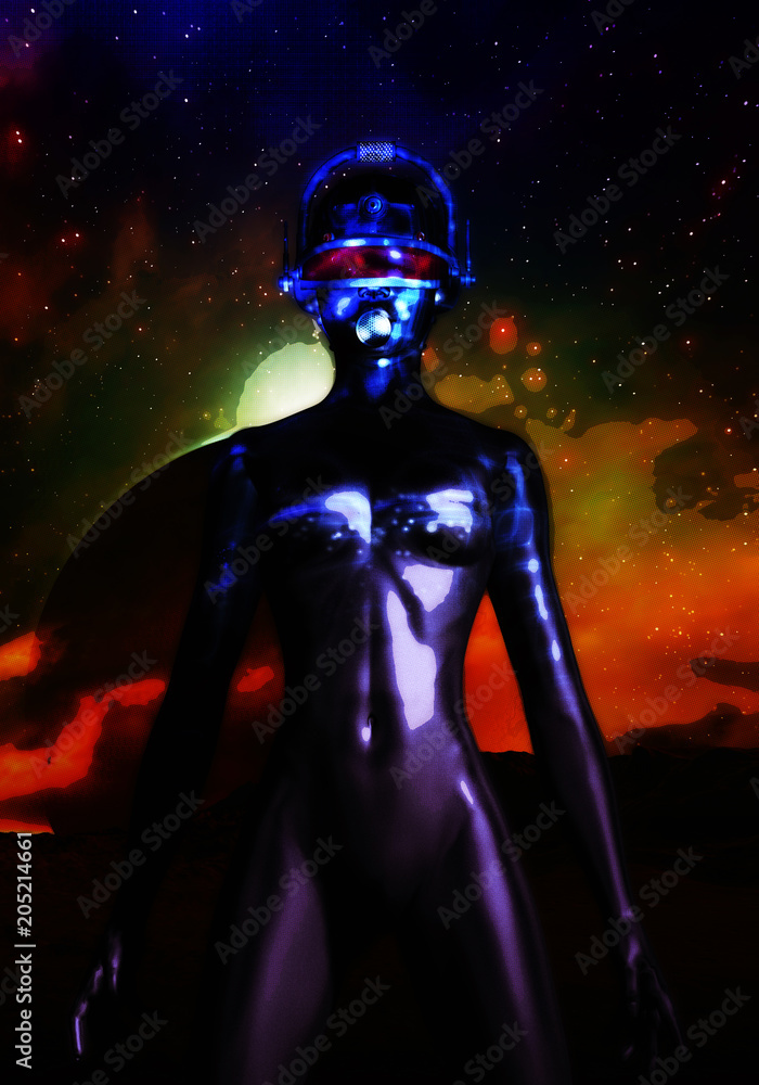 Naklejka premium Digital 3D Illustration of a Fembot