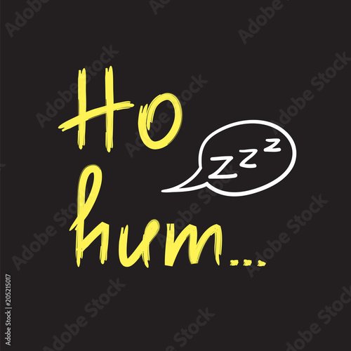 Ho hum - emotional handwritten quote. Print for poster, t-shirt, bag, logo, postcard, flyer, sticker, sweatshirt, cups. Exclamation, slang. Simple original vector photo