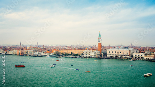 Beautiful aerial view on Venice embankment, San Marco square.