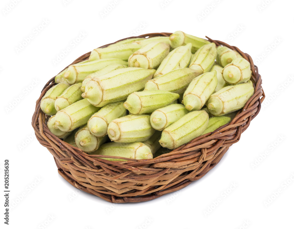 Green okra Vegetable or Lady Finger, Bhindi isolated on White Background Green okra Vegetable or Lady Finger, Bhindi isolated on White Background
