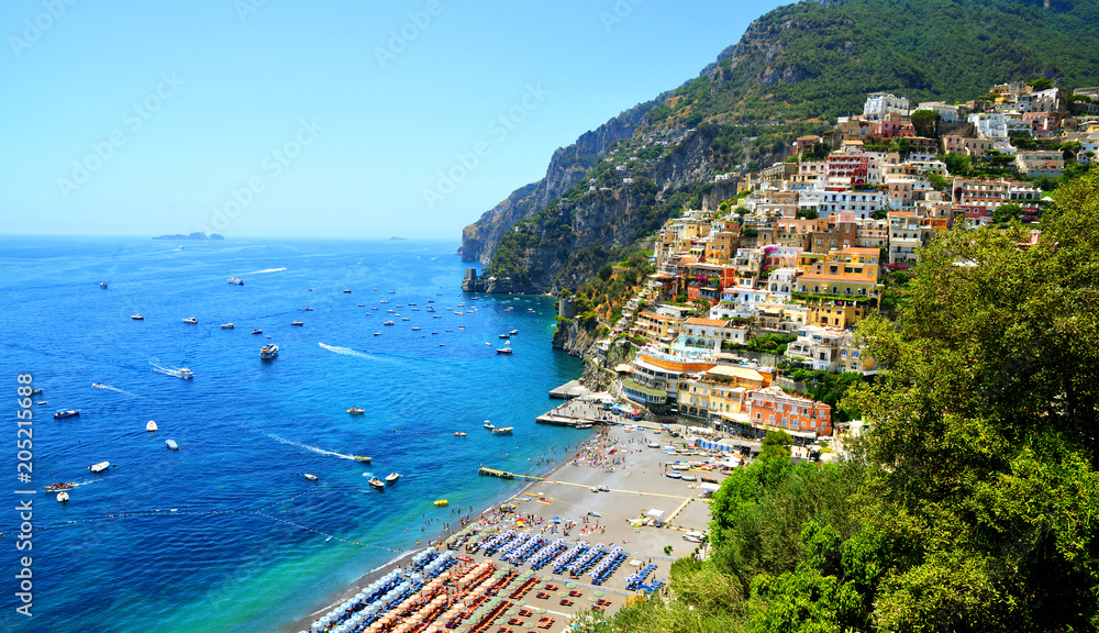 View on Positano on Amalfi coast, Campania region, Italy.