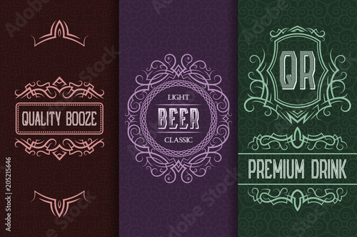Beverage packaging design. Set of alcohol drink bottles labels.