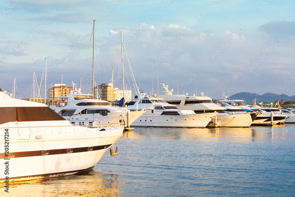 View of Harbor and marina with moored yachts