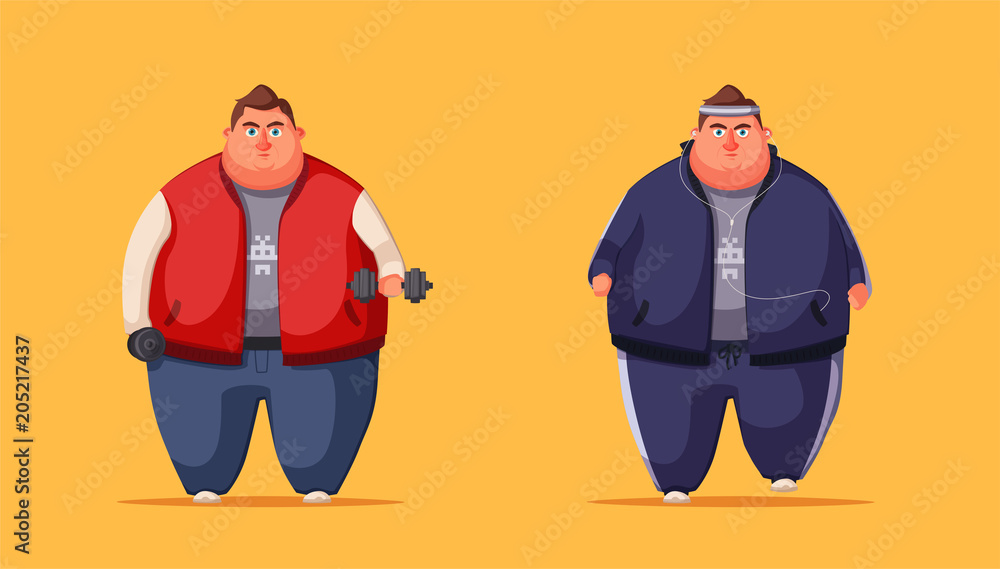 Fat man. Running and activity lifestyle concept. Cartoon vector illustration