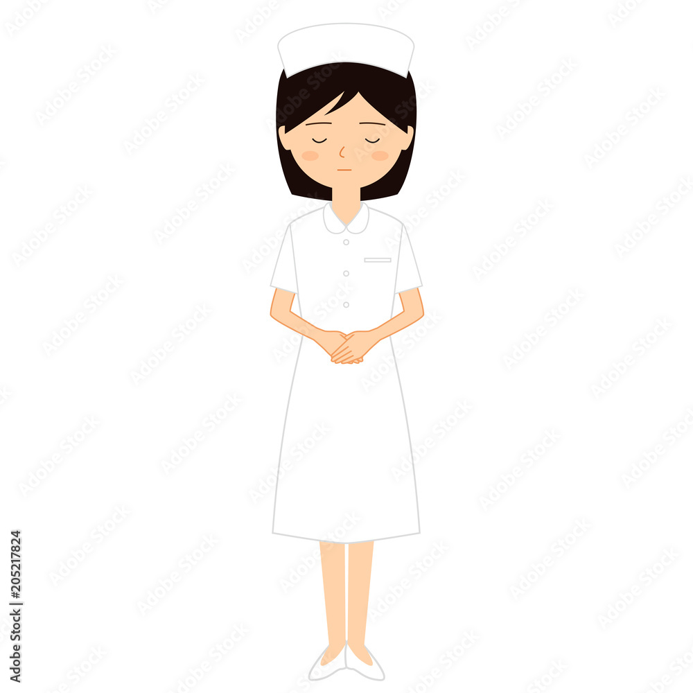 お詫びする若い女性看護師のお辞儀イラスト Stock Illustration Adobe Stock