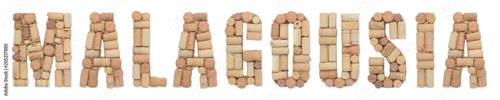 Grape variety Malagousia made of wine corks Isolated on white background