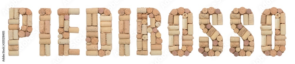 Grape variety Piedirosso made of wine corks Isolated on white background