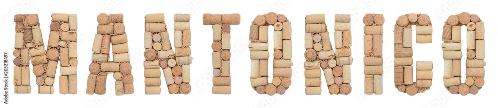 Grape variety Mantonico made of wine corks Isolated on white background