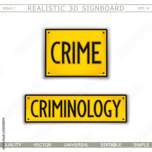 Signboard design. Crime. Criminology. Car license plate stylized. Vector elements