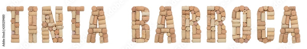 Grape variety Tinta Barroca made of wine corks Isolated on white background
