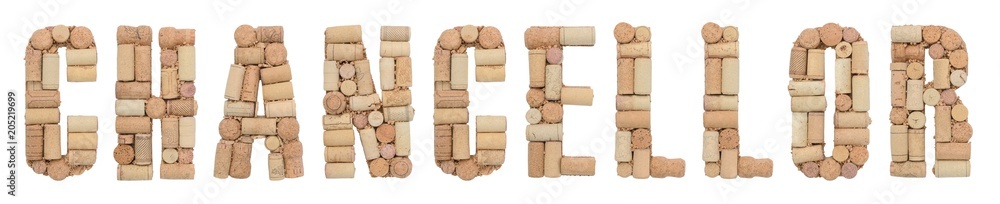 Grape variety Chancellor made of wine corks Isolated on white background
