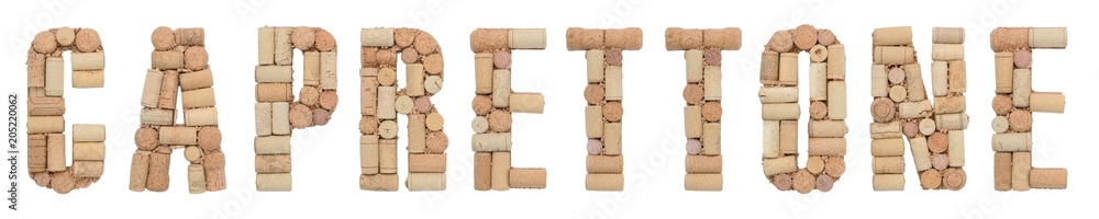 Grape variety Caprettone made of wine corks Isolated on white background
