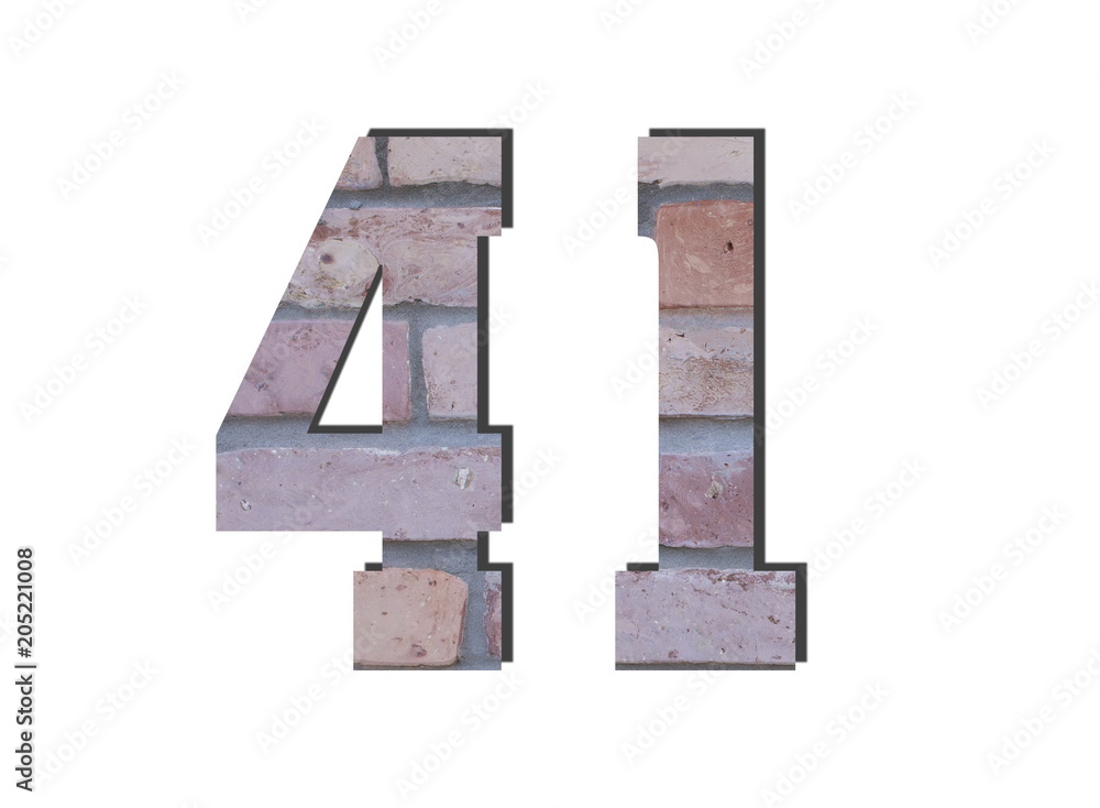 41 Number. Decorative red brick wall texture. English style. White isolated 41 Number. Decorative red brick wall texture. English style. White isolated
