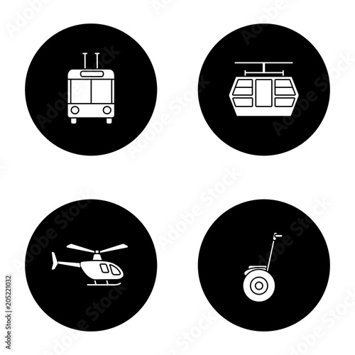 Public transport glyph icons set