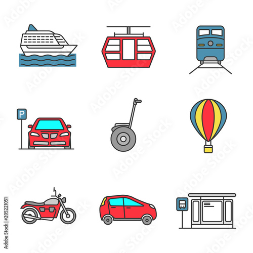 Public transport color icons set