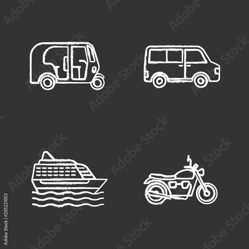 Public transport chalk icons set