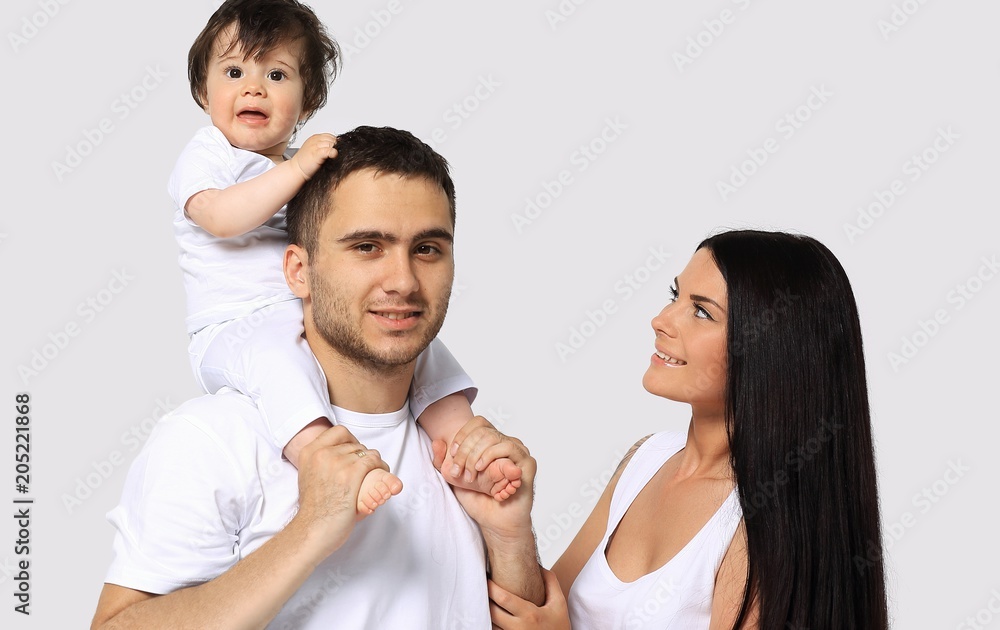 A happy family on white background A happy family on white background