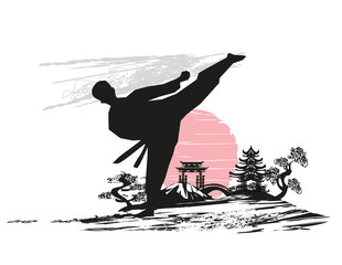 Ingelijste posters Vechtsport Abstracte illustratie karate vechter  © diavolessa