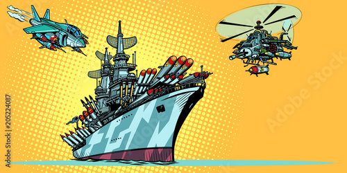 military aircraft carrier with fighter jets and helicopters