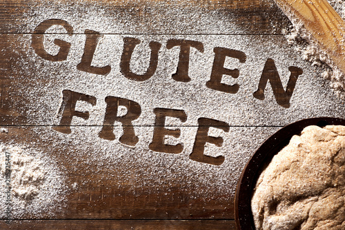 text gluten free written with a gluten free flour photo