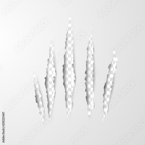Paper art and craft of Claws scratches isolated on transparent background.vector illustration