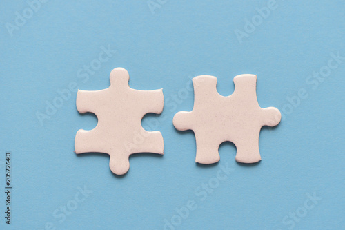Two white details of puzzle on blue background