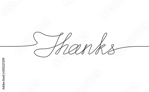 THANKS handwritten inscription. Hand drawn lettering. alligraphy. One line drawing of phrase. Vector illustration.