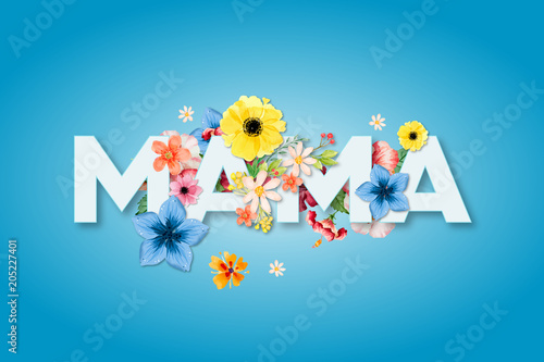 Dzień Matki 26 Maja - duży napis MAMA z motywm kwiatowym