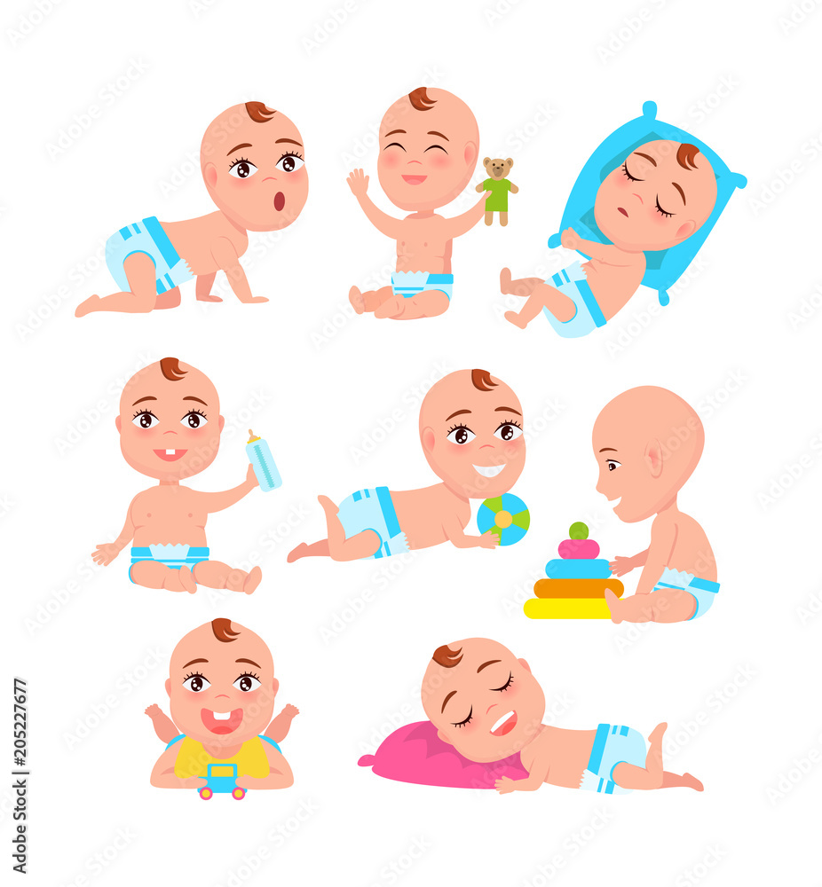 Babys Activities Collection Vector Illustration Babys Activities Collection Vector Illustration