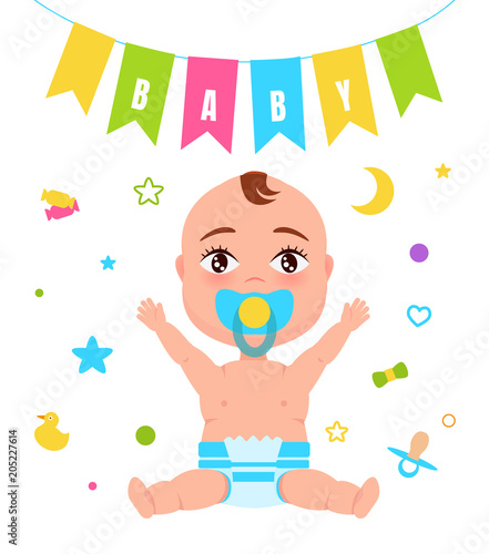 Baby Poster Child and Flag Vector Illustration
