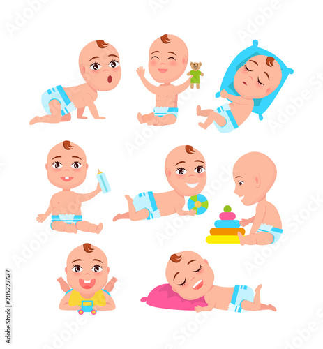 Babys Activities Collection Vector Illustration