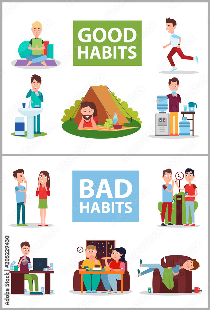 Good and Bad Habits Poster Vector Illustration Stock Vector | Adobe Stock