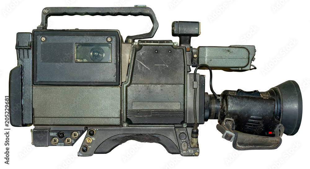 VINTAGE CAMCORDER. Old portable video camera on isolated white background  with clipping path. Stock-Foto | Adobe Stock