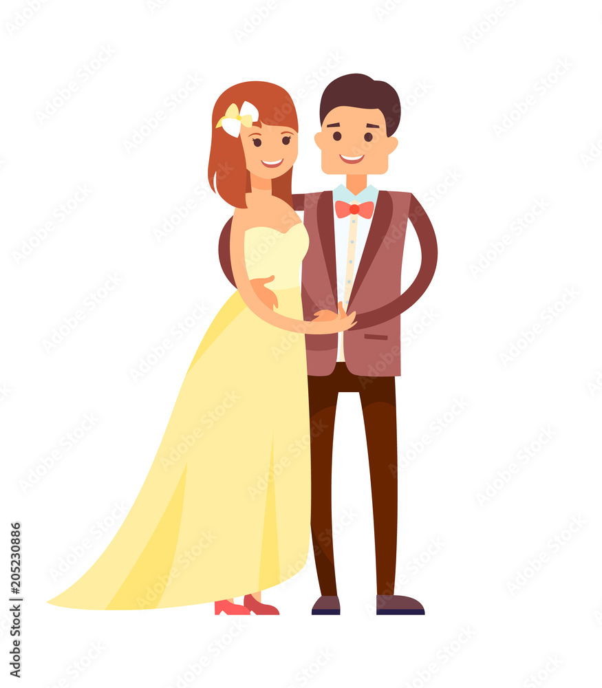 Happy Newlyweds in Cute Suits Vector Illustration Happy Newlyweds in Cute Suits Vector Illustration