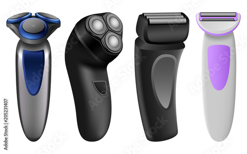 Shaver razor electric mockup set. Realistic illustration of 4 shaver razor electric mockups for web