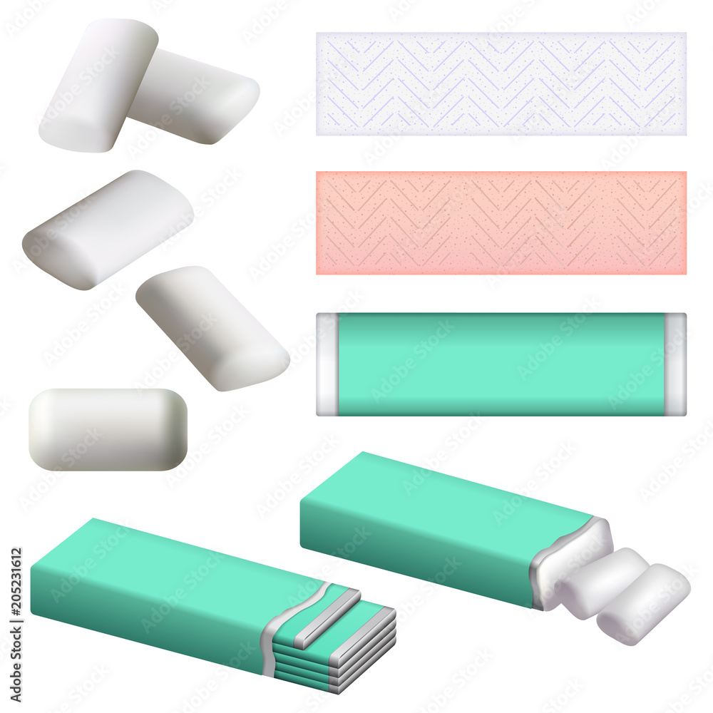 Gum chewing bubble mockup set. Realistic illustration of 9 gum chewing bubble mockups for web Gum chewing bubble mockup set. Realistic illustration of 9 gum chewing bubble mockups for web